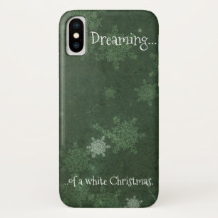Dreaming of a White Christmas Snowflakes on Green iPhone X Case