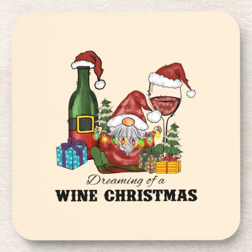 Dreaming of A Wine Christmas Beverage Coaster