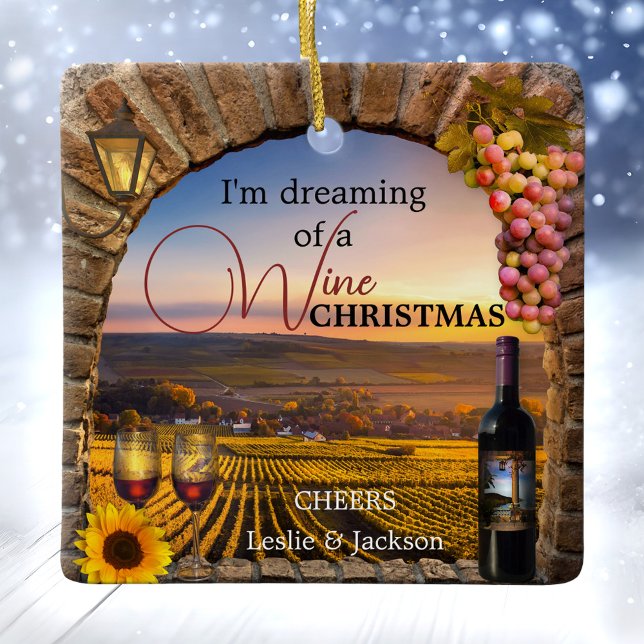 Dreaming of a Wine Christmas Ornament (Wine themed Christmas ornament featuring a painting of a Roman arch overlooking a vineyard landscape)