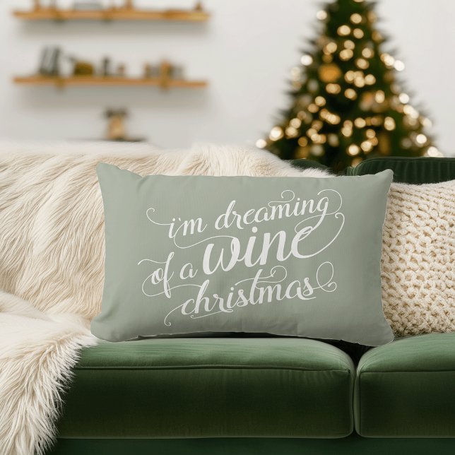 Dreaming of a Wine Christmas | Sage Green Lumbar Pillow (Creator Uploaded)