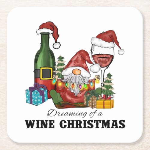 Dreaming of a Wine Christmas Square Paper Coaster
