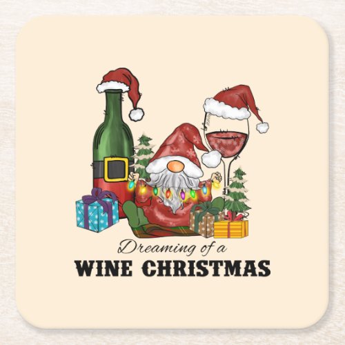 Dreaming of A Wine Christmas Square Paper Coaster