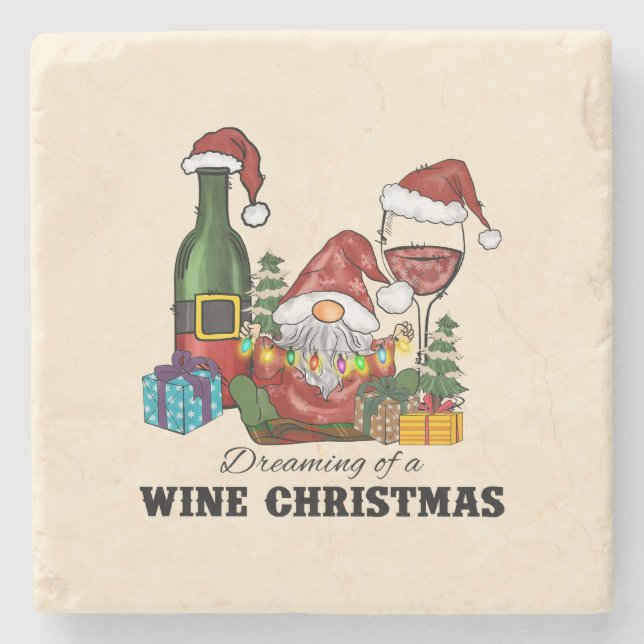 Dreaming of A Wine Christmas Stone Coaster (Front)