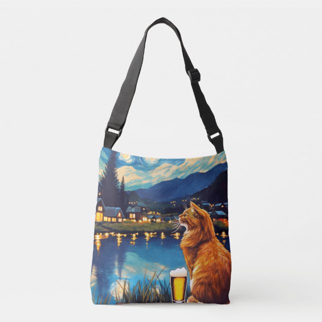 Dreaming of Hops and Stars | Cat Starry Night Crossbody Bag (Front)