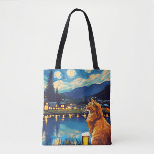 Dreaming of Hops and Stars Cat Starry Night Tote Bag