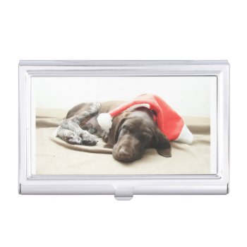 Dreaming Of Santa - German Shorthair Puppy Business Card Holder by PortoSabbiaNatale at Zazzle