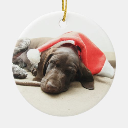 Dreaming of Santa _ German Shorthair Puppy Ceramic Ornament