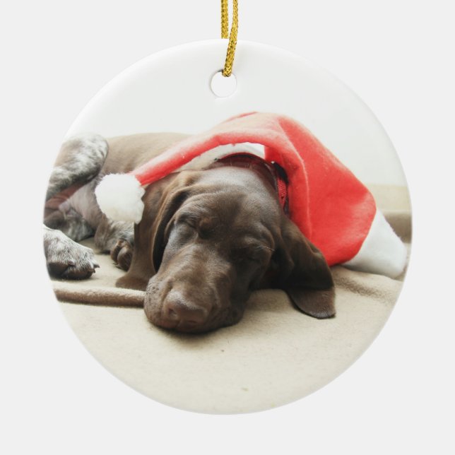 Dreaming of Santa - German Shorthair Puppy Ceramic Ornament (Front)
