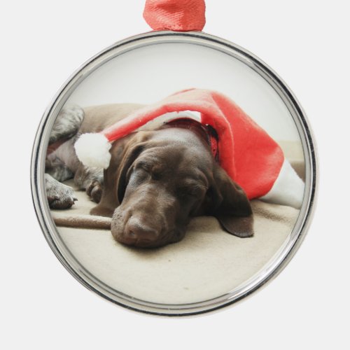 Dreaming of Santa _ German Shorthair Puppy Metal Ornament