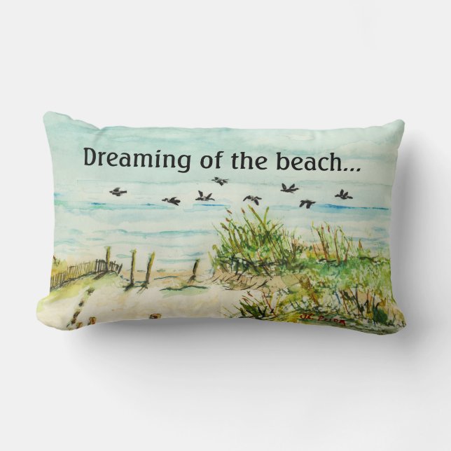 "Dreaming of the Beach" Lumbar Throw Pillow (Front)