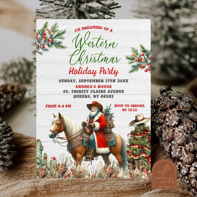 Dreaming Of Western Santa Cowboy Christmas Party Invitation (Creator Uploaded)