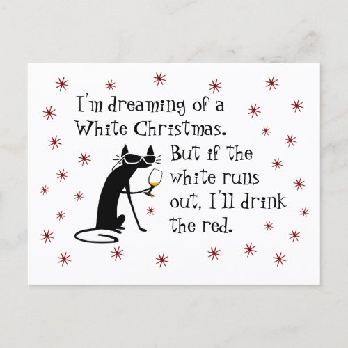 Dreaming of White Christmas Funny Wine Cat Postcard