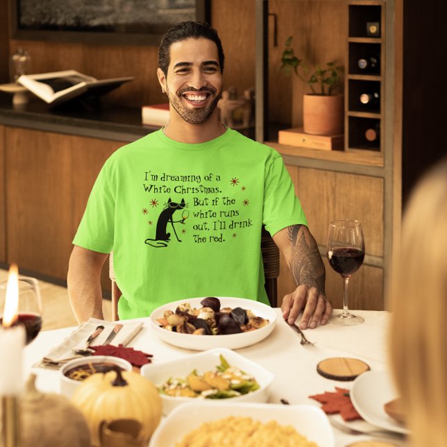 Dreaming of White Christmas Funny Wine Cat T-Shirt (Creator Uploaded)