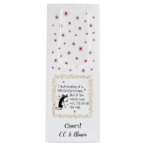 Dreaming of White Christmas Funny Wine Cat Wine Gift Bag