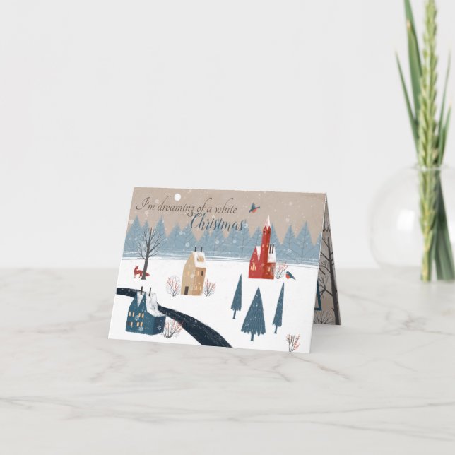 Dreaming of White Christmas- Rustic Village  Holiday Card (Front)