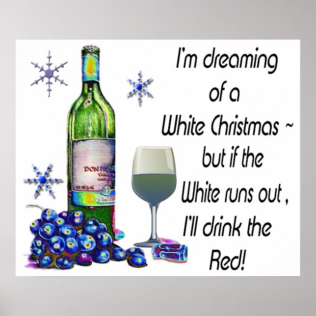 Dreaming of White Wine Christmas Humorous Poster (Front)