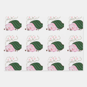 Dreaming Pig in a Blanket Wrapping Paper Sheet Set