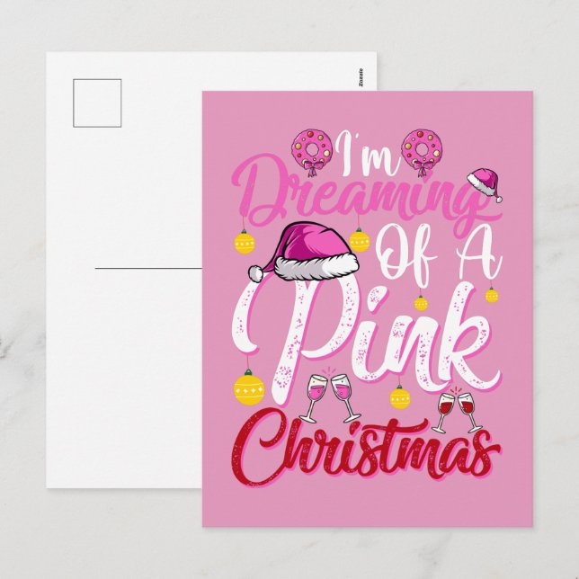 dreaming pink Christmas wine Holiday Postcard (Front/Back)