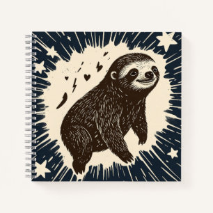 Dreaming Sloth – Starry Night in Linocut Lines Notebook