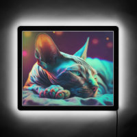 Dreaming Sphynx Cat Neon Colors LED Sign