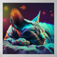 Dreaming Sphynx cat, neon colours Poster