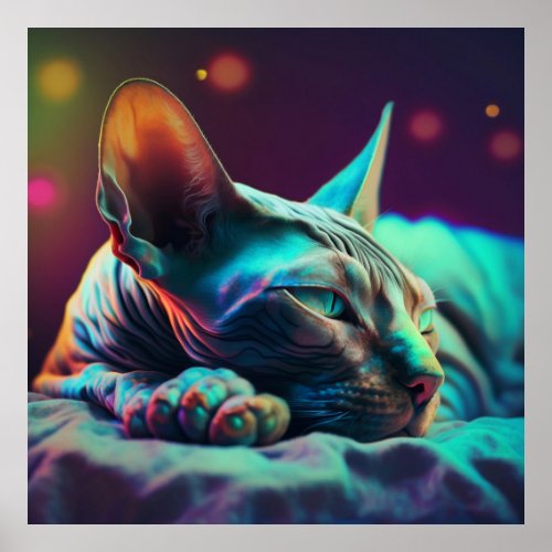 Dreaming Sphynx cat neon colours Poster
