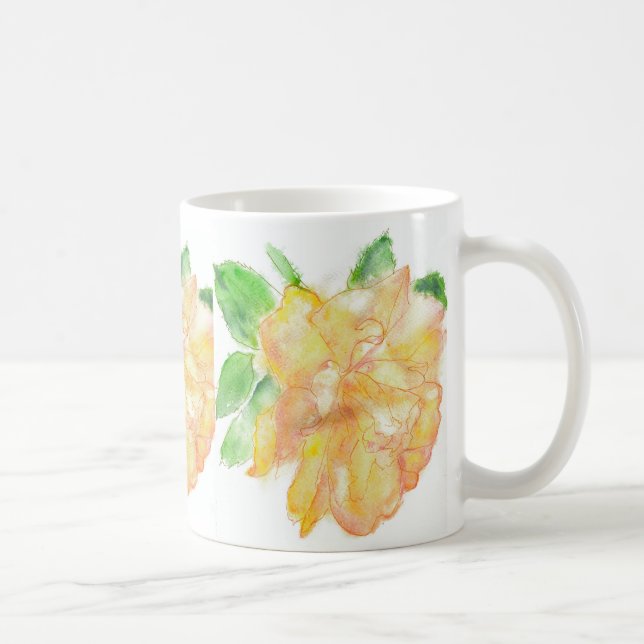 Dreaming Spires Yellow Watercolour Roses Coffee Mug (Right)