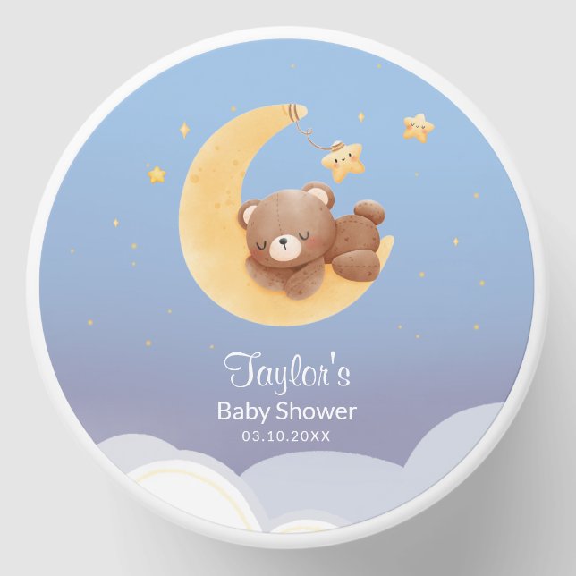 Dreaming Teddy Bear Moon Soft Blue Mini Candle Favors (Front)