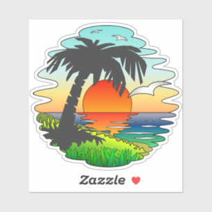 Dreaming Tropical Sunset Paradise, Exotic Beach Sticker