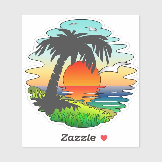 Dreaming Tropical Sunset Paradise, Exotic Beach Sticker (Sheet)