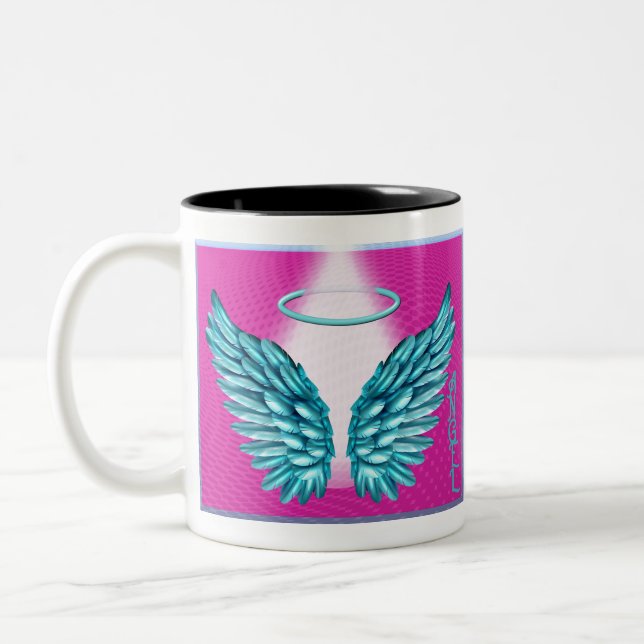 “Dreamlike Angelic Wings and Halo” Two-Tone Coffee Mug (Left)