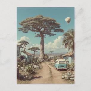 Dreamlike Baobab Landscape with Vintage Camper Van Postcard