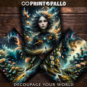 Dreamlike girl facing himself in the future wrapping paper sheets