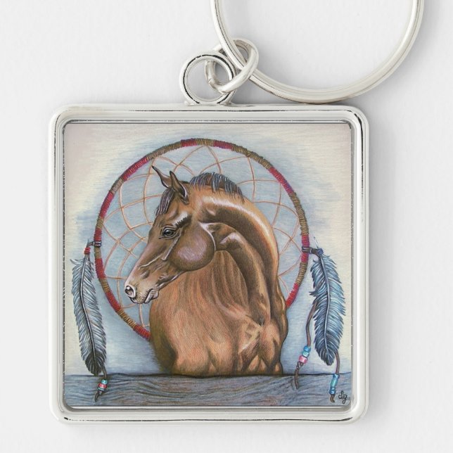 "DreamLike" Horse and dream catcher original art Keychain (Front)