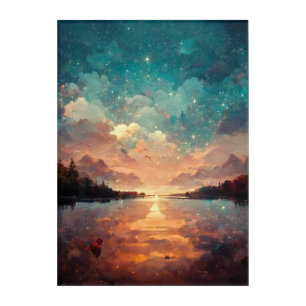 Dreamlike Lake And Sunset Landscape Painting Acrylic Print