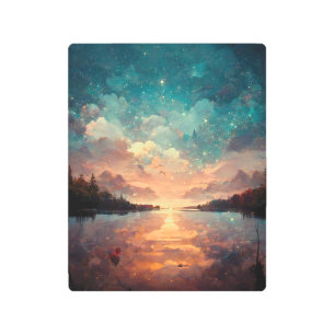 Dreamlike Lake And Sunset Landscape Painting Metal Print