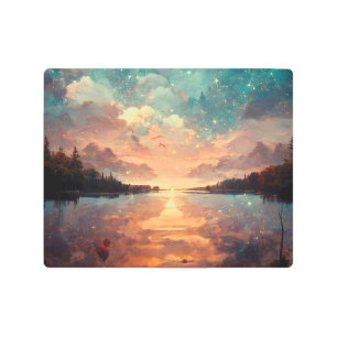 Dreamlike Lake And Sunset Landscape Painting Metal Print