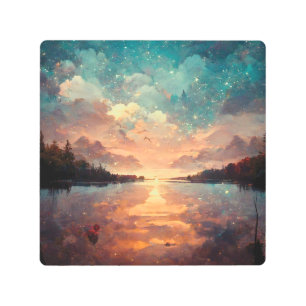 Dreamlike Lake And Sunset   Landscape Painting Metal Print