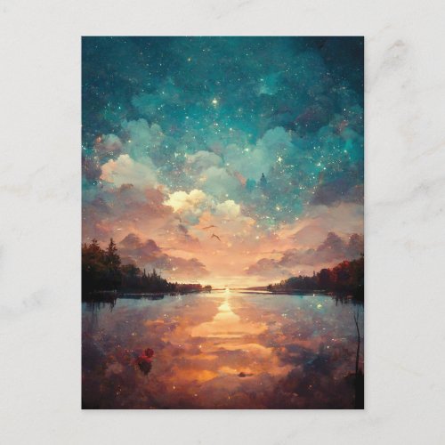 Dreamlike Lake And Sunset  Landscape Painting Postcard