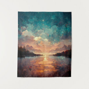Dreamlike Lake And Sunset   Landscape Painting Tapestry