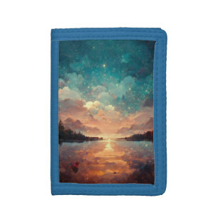 Dreamlike Lake And Sunset   Landscape Painting Tri-fold Wallet