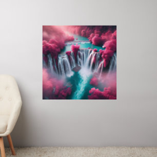 Dreamlike Pink Waterfall Fantasy Landscape Art Wall Decal