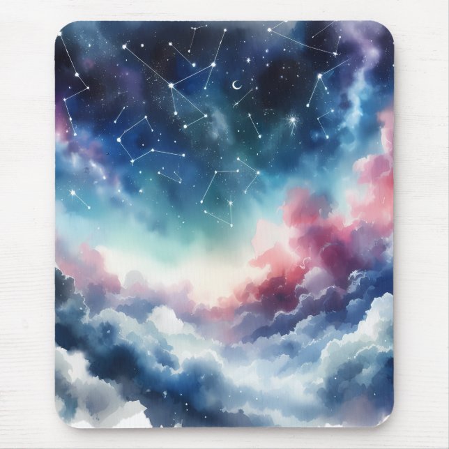 Dreamlike Watercolor Night Sky Mouse Pad (Front)