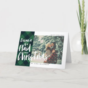 Dream'n of A Plaid Christmas Green Buffalo Photo Holiday Card