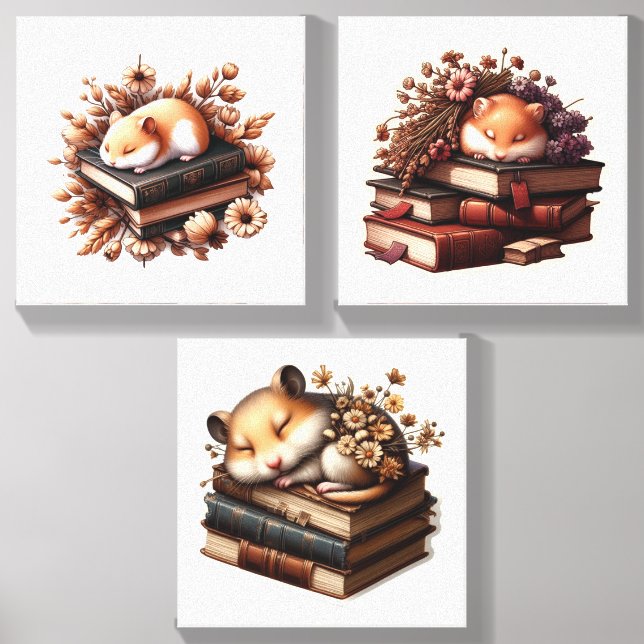 Dreams Among Pages: A Hamster's Serenity Canvas Photo Tile (Front Set)
