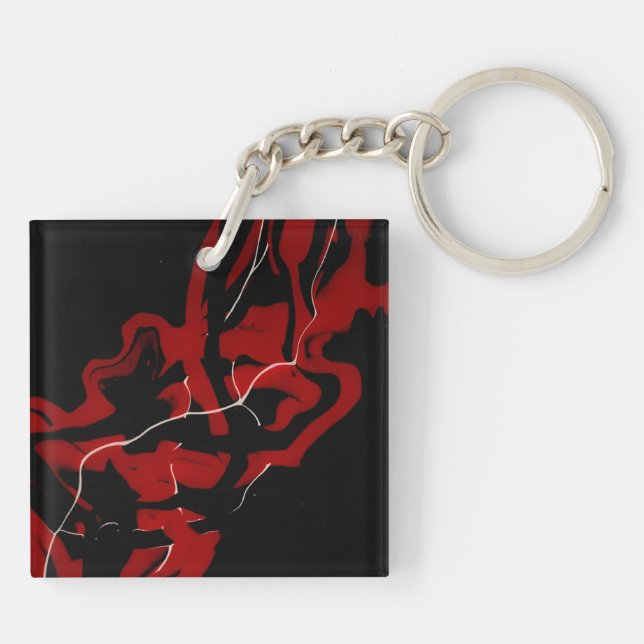 Dreams and Nightmares Abstract Red Black Fluid Art Keychain (Back)