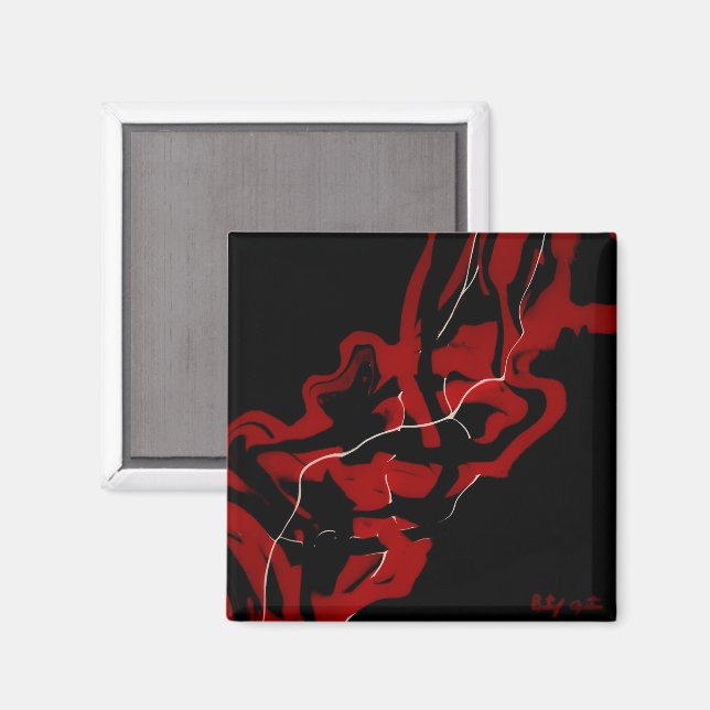 Dreams and Nightmares Abstract Red Black Fluid Art Magnet (Front/Back)