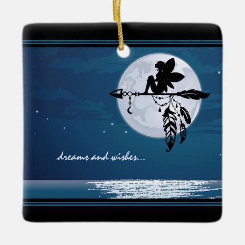 dreams and wishes _ Full Moon and Fairy Beach Ceramic Ornament