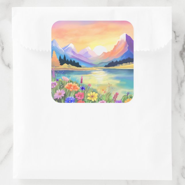 Dreams by the Mountains Lake Sanctuary Square Sticker (Bag)