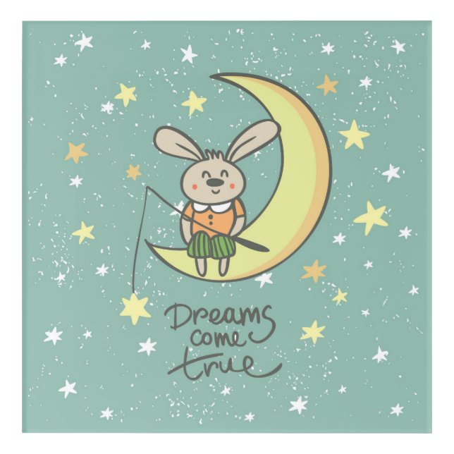 Dreams Come True | Bunny on the Moon Acrylic Print (Front)